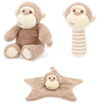 Keeleco Marcel Monkey baby plush toys, rattles and comforter blanket