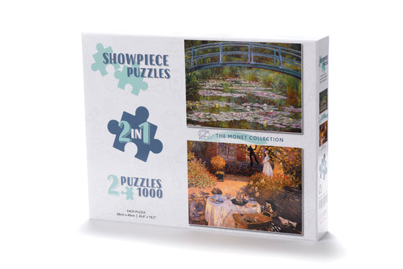 Claude Monet Jigsaw Puzzle - The Japanese Footbridge and Food Wine Garden Le Dejeune 2 x 1000 Piece Collection