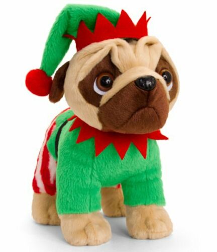 Keel Toys Pugsley Soft Plush 25cm Standing ELF SANTA RUDOLPH CHRISTMAS PUDDING