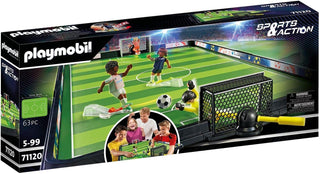 PLAYMOBIL Sports & Action 71120 Soccer Stadium, Table Football Game for Kids, with 2 Footballers with Kick Mechanism, 2 Goalkeepers, 3 Balls, Tabletop Toy for Children 5+