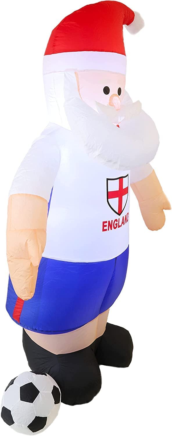 PMS Giant Inflatable Light up Santa in England Football Kit World Cup Christmas Decoration Self Inflating 1.8m Father Christmas Figure