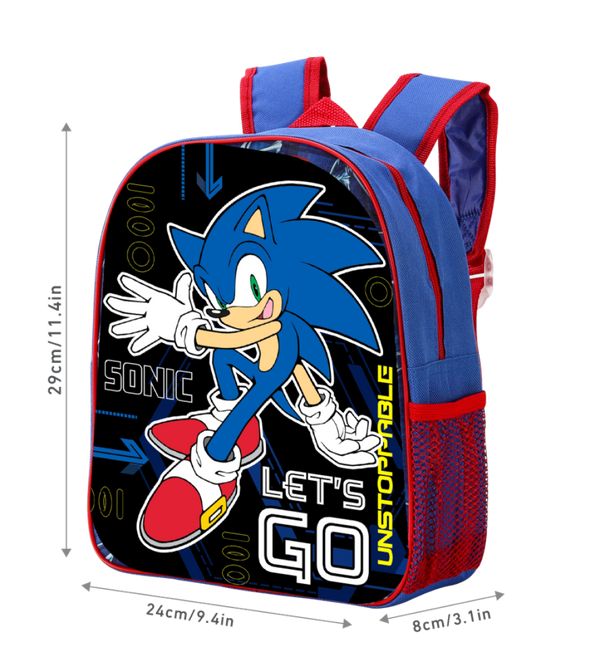 Sonic the Hedgehog "Lets Go" Backpack School Bag For Boys Kids Travel Sleep Over Accessories