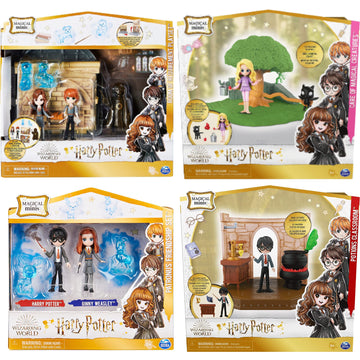 Harry Potter Wizarding World Magical Minis featuring Harry, Hermione, Ron, Ginny and Luna figures:::